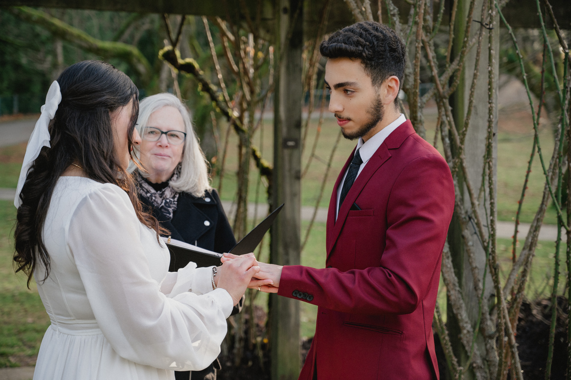 Wedding Ceremony ring exchange at an elopement in Vancouver BC